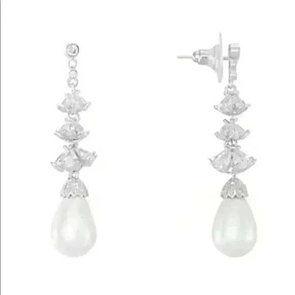 Nina new Cubic Zirconia and Pearl Linear Earrings